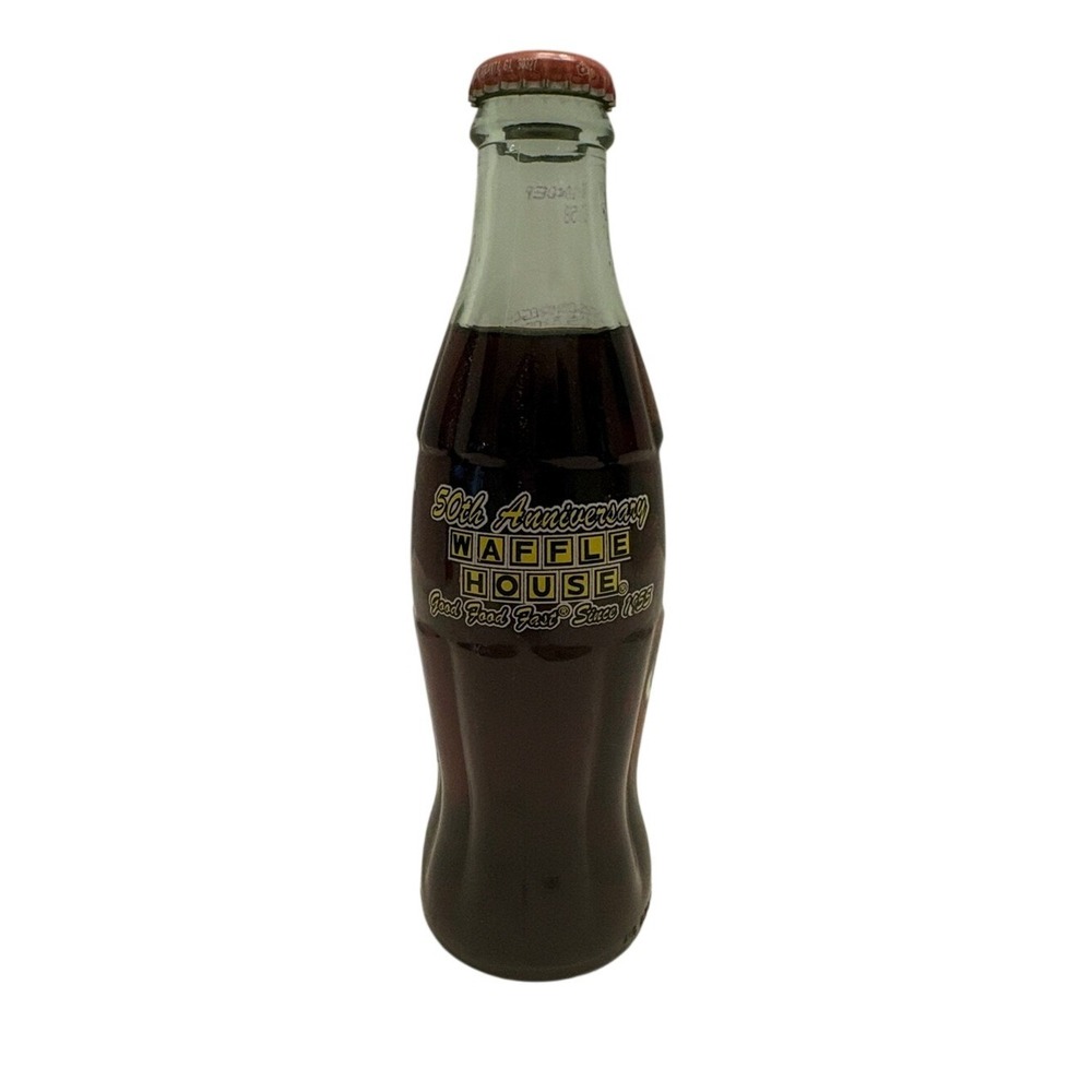 Coca Cola Glass Bottle with Red Cap and Yellow Waffle House Logo